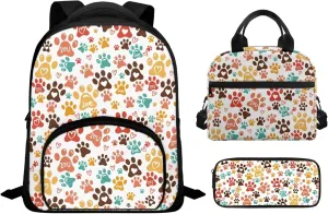 Dog Paw Print Middle School Backpacks for Girls Lightweight Sturdy Zippers Bookbag with Lunch Box Leakproof Large Lunch Containers for Back to School Gifts