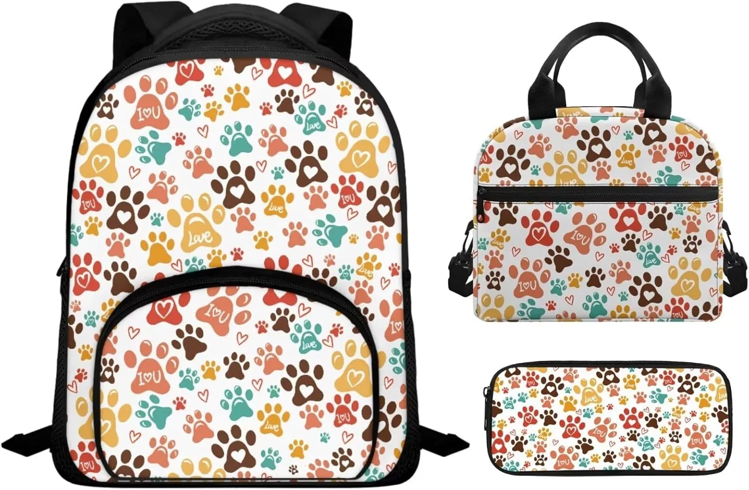 Dog Paw Print Middle School Backpacks for Girls Lightweight Sturdy Zippers Bookbag with Lunch Box Leakproof Large Lunch Containers for Back to School Gifts