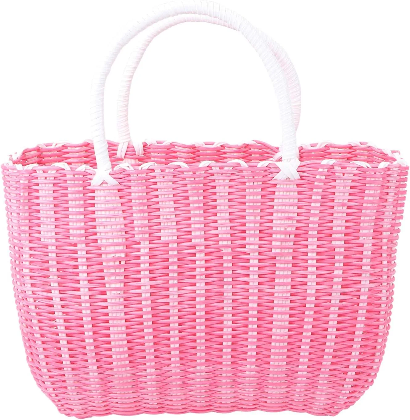 DOITOOL Reusable Grocery Bags- Plastic Woven Storage Basket Shopping Bags- Portable Large Fashion Water Resistant Utility Tote Bag for Shopping Vegetable, Fruit, Clothes (Pink)