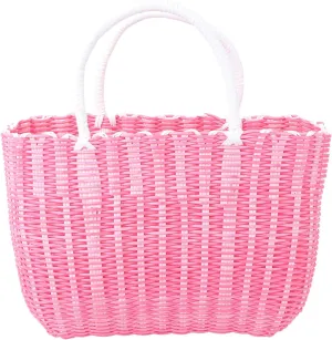 DOITOOL Reusable Grocery Bags- Plastic Woven Storage Basket Shopping Bags- Portable Large Fashion Water Resistant Utility Tote Bag for Shopping Vegetable, Fruit, Clothes (Pink)
