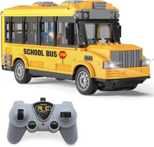Dollox 1/30 RC School Bus, 2.4G Remote Control School Car 4 Channel City Classic Bus Toy Electronic Vehicles Opening Door for Toddlers with Lights, Gifts for Kids Boys Girls Age 3 4 5 6 7 8