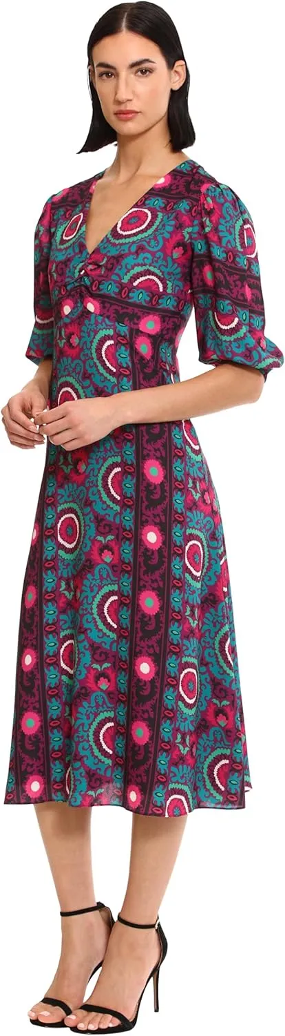 Donna Morgan Women's V-Neck Georgette Dress with Puff Sleeves Date Event Party Guest of