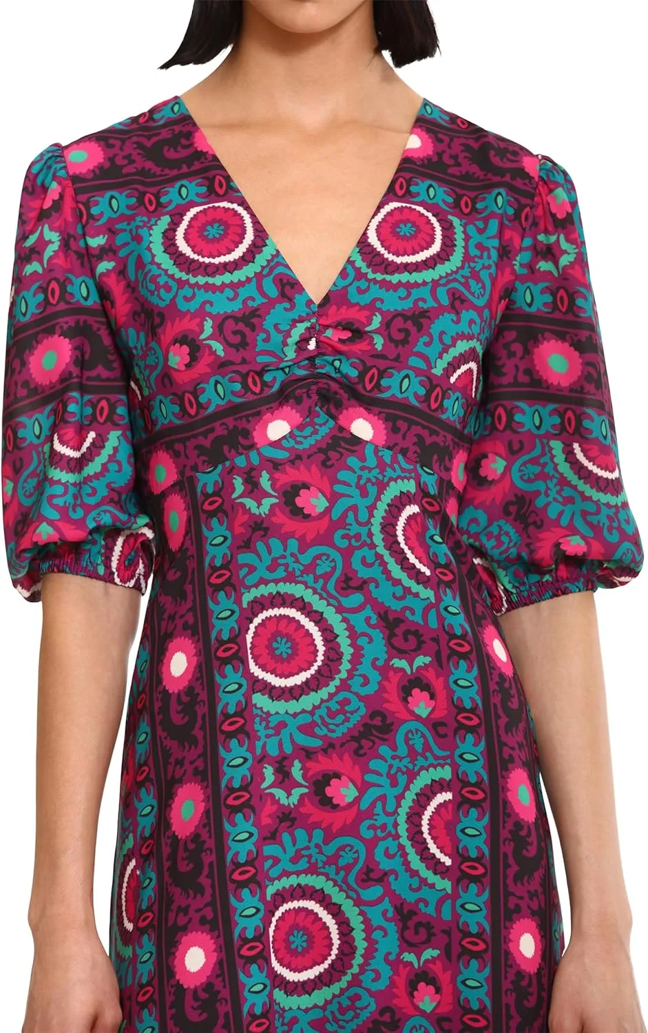 Donna Morgan Women's V-Neck Georgette Dress with Puff Sleeves Date Event Party Guest of