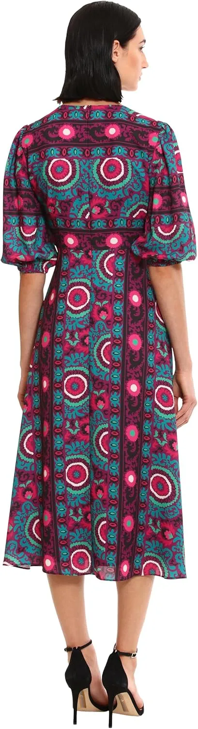 Donna Morgan Women's V-Neck Georgette Dress with Puff Sleeves Date Event Party Guest of
