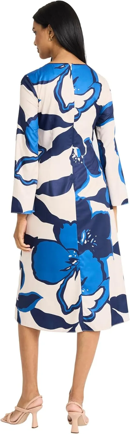 Donna Morgan Women's V-Neck Keyhole Midi Bell Sleeves-Special Occasion A-line Wedding Guest Dress