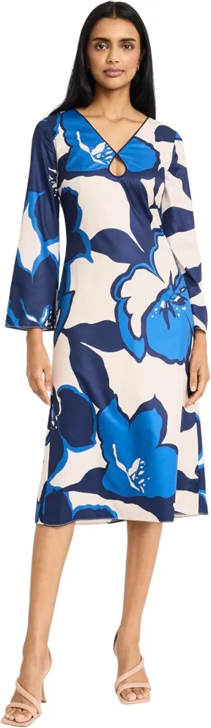 Donna Morgan Women's V-Neck Keyhole Midi Bell Sleeves-Special Occasion A-line Wedding Guest Dress