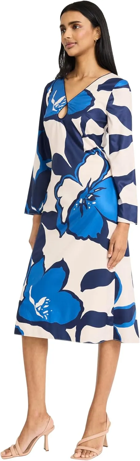 Donna Morgan Women's V-Neck Keyhole Midi Bell Sleeves-Special Occasion A-line Wedding Guest Dress