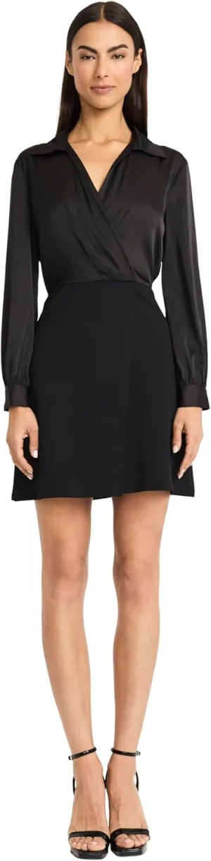 Donna Morgan Women's Wrap Front Mini Long Bishop Sleeves-Collared Neckline A-line Cocktail Dress