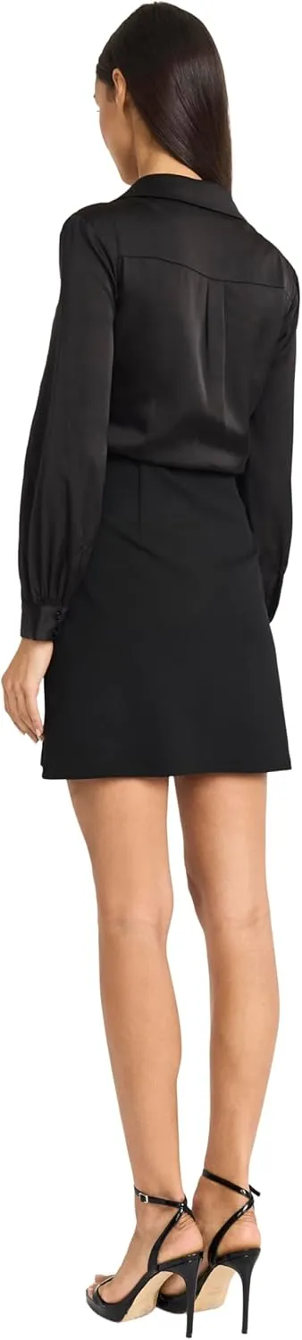 Donna Morgan Women's Wrap Front Mini Long Bishop Sleeves-Collared Neckline A-line Cocktail Dress