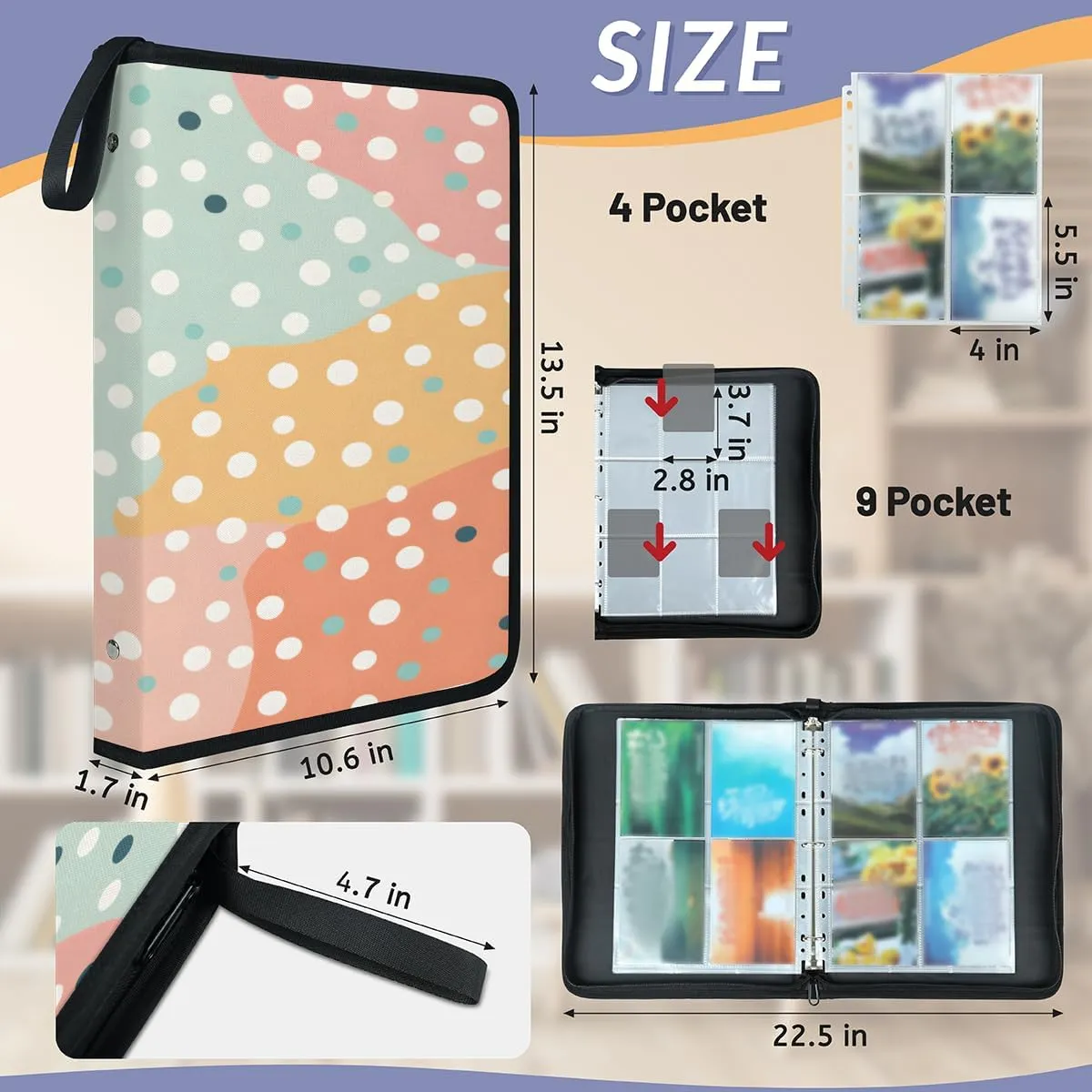 Dot Colorful Blobs 9 Pocket Card Binder, Card Album Trading Card Binders Capacity for 900 Cards, Waterproof Anti-Scratch Card Holder for Collectible Cards, Game Card, Sports Trading Cards