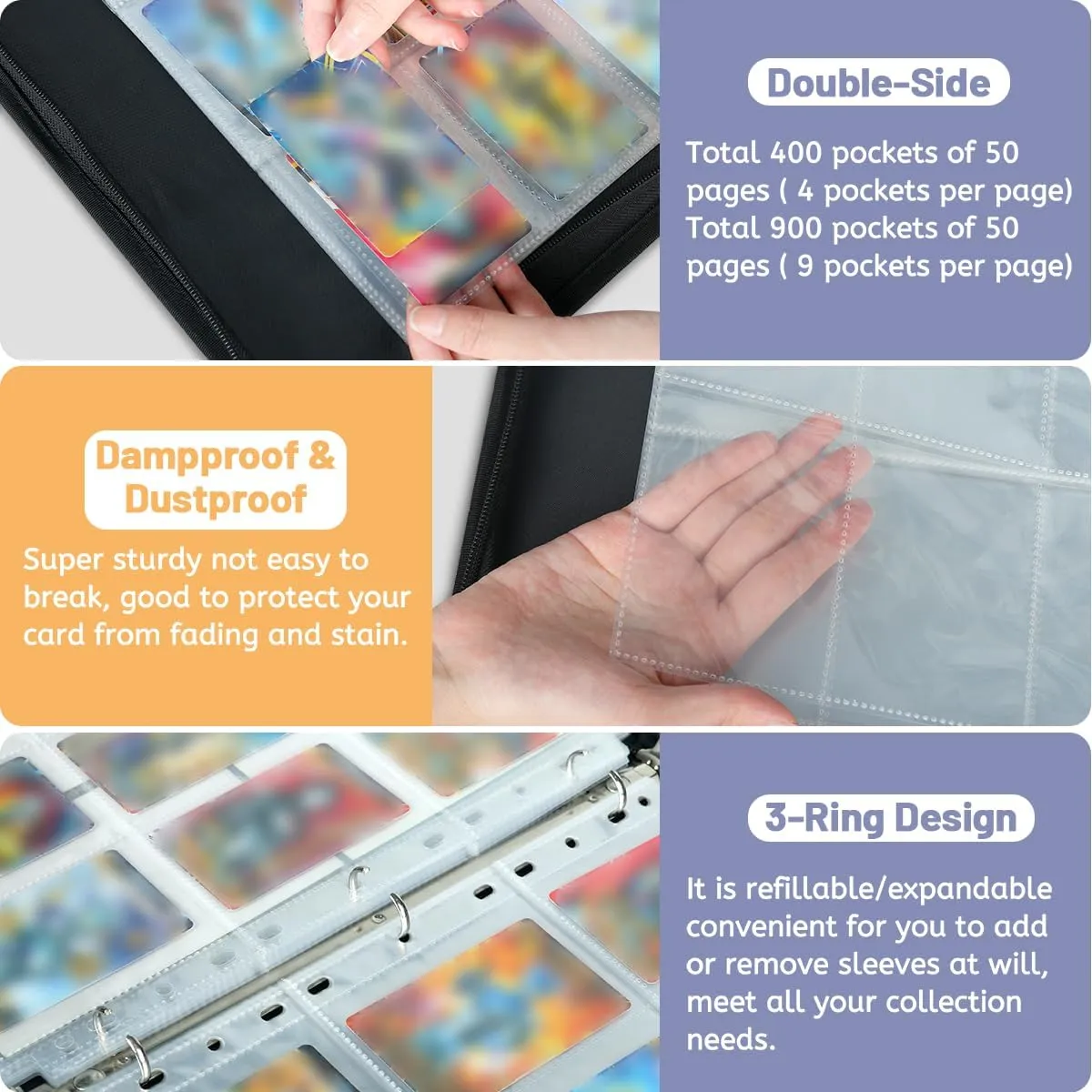 Dot Colorful Blobs 9 Pocket Card Binder, Card Album Trading Card Binders Capacity for 900 Cards, Waterproof Anti-Scratch Card Holder for Collectible Cards, Game Card, Sports Trading Cards
