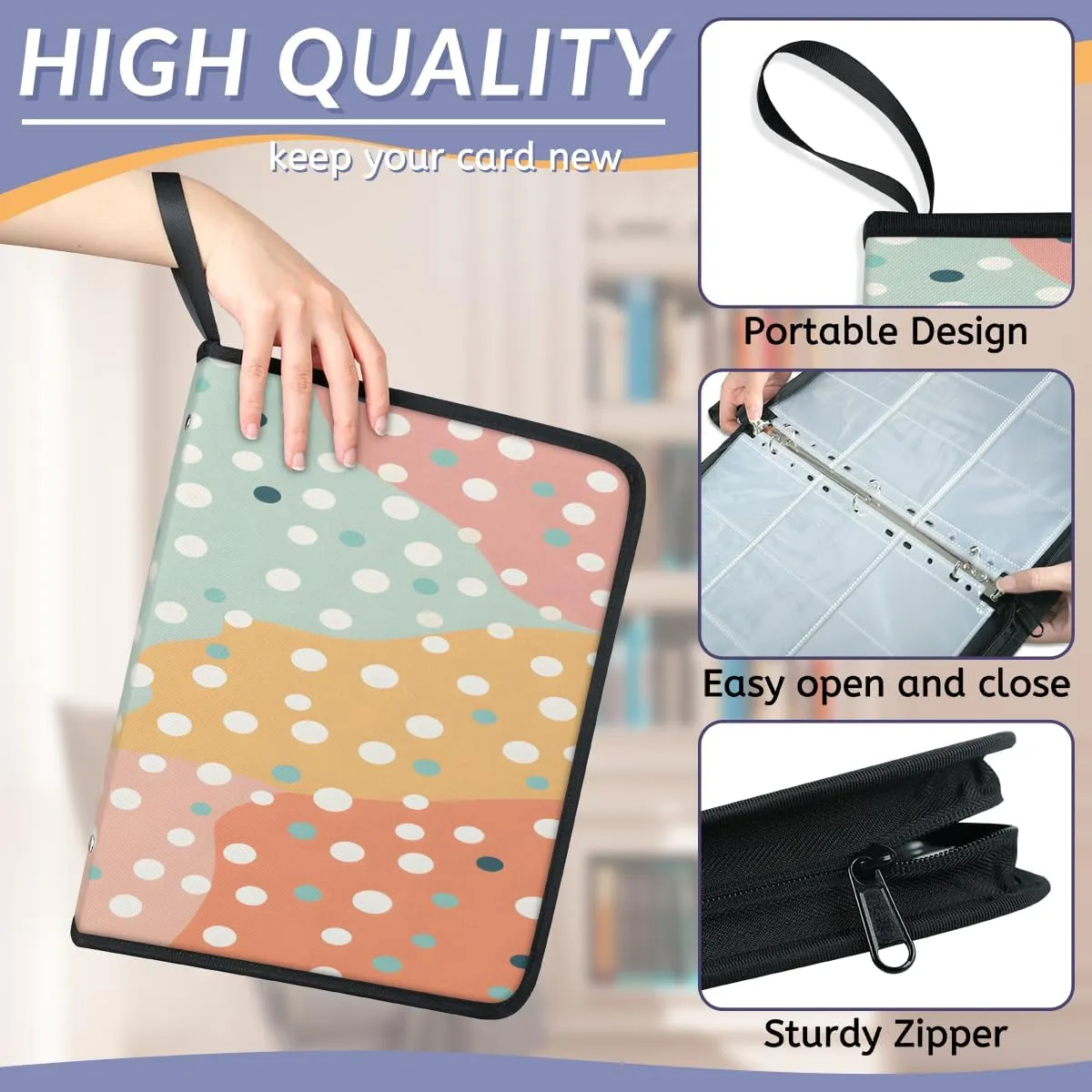 Dot Colorful Blobs 9 Pocket Card Binder, Card Album Trading Card Binders Capacity for 900 Cards, Waterproof Anti-Scratch Card Holder for Collectible Cards, Game Card, Sports Trading Cards