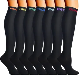 Double Couple 7 Pairs Copper Compression Socks for Men Women 20-30 mmHg Knee High Stockings
