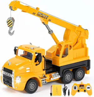 DOUBLE E Mack Licensed RC Crane, Remote Control Crane Construction Vehicles Toys, Crane Truck Toy for Boys, Crane Toy with Lights, Ideas Birthday/Xmas Gifts for Boys (RC Crane)