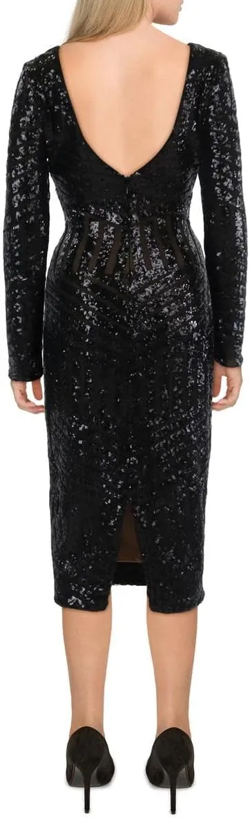 Dress the Population Women's Emery Long Sleeve Stretch Sequin Midi Sheath