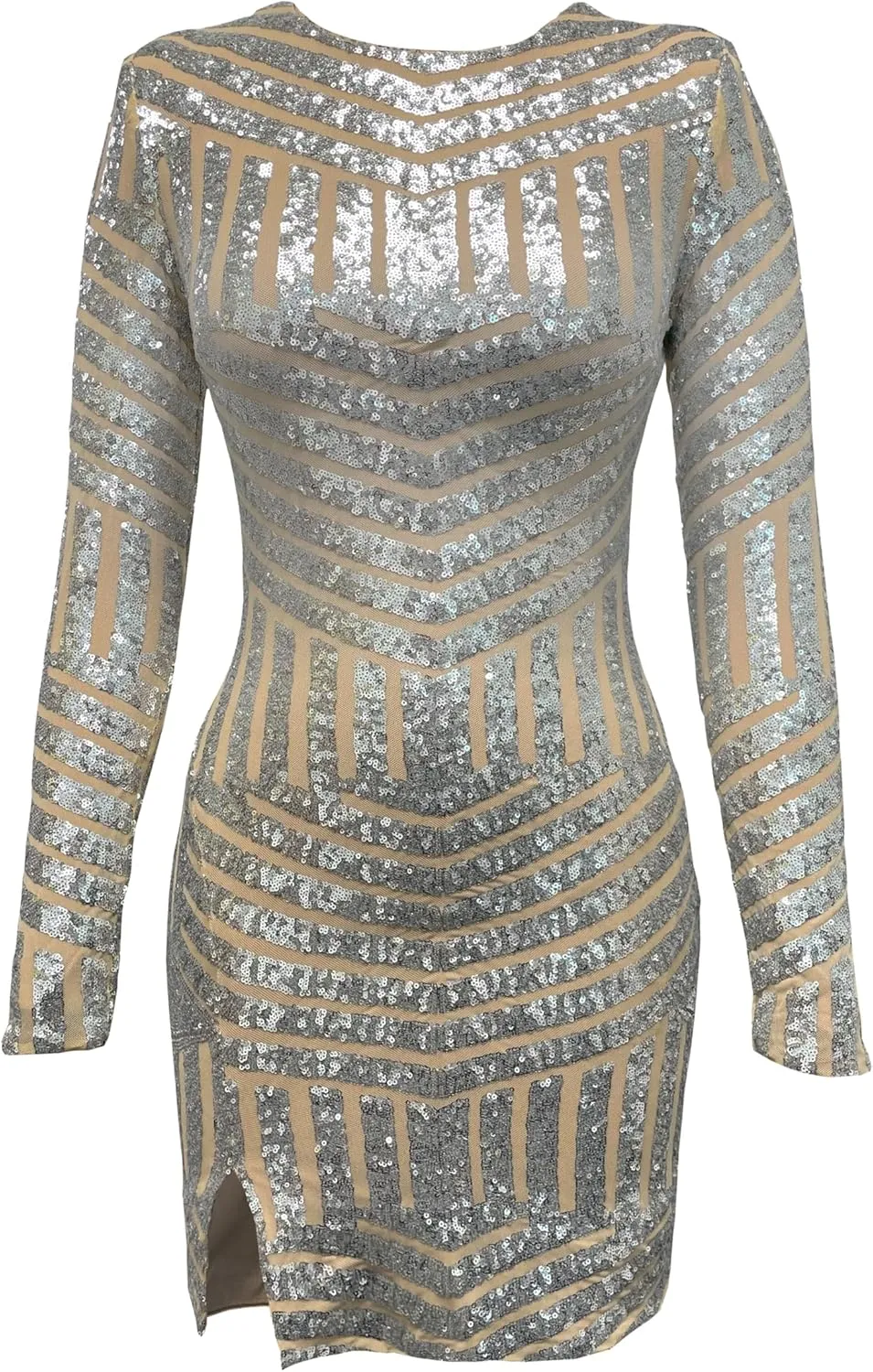 Dress the Population Women's Emery Long Sleeve Stretch Sequin Midi Sheath