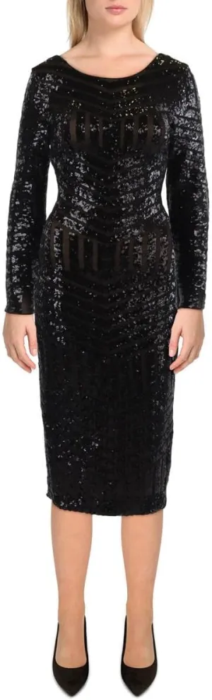 Dress the Population Women's Emery Long Sleeve Stretch Sequin Midi Sheath