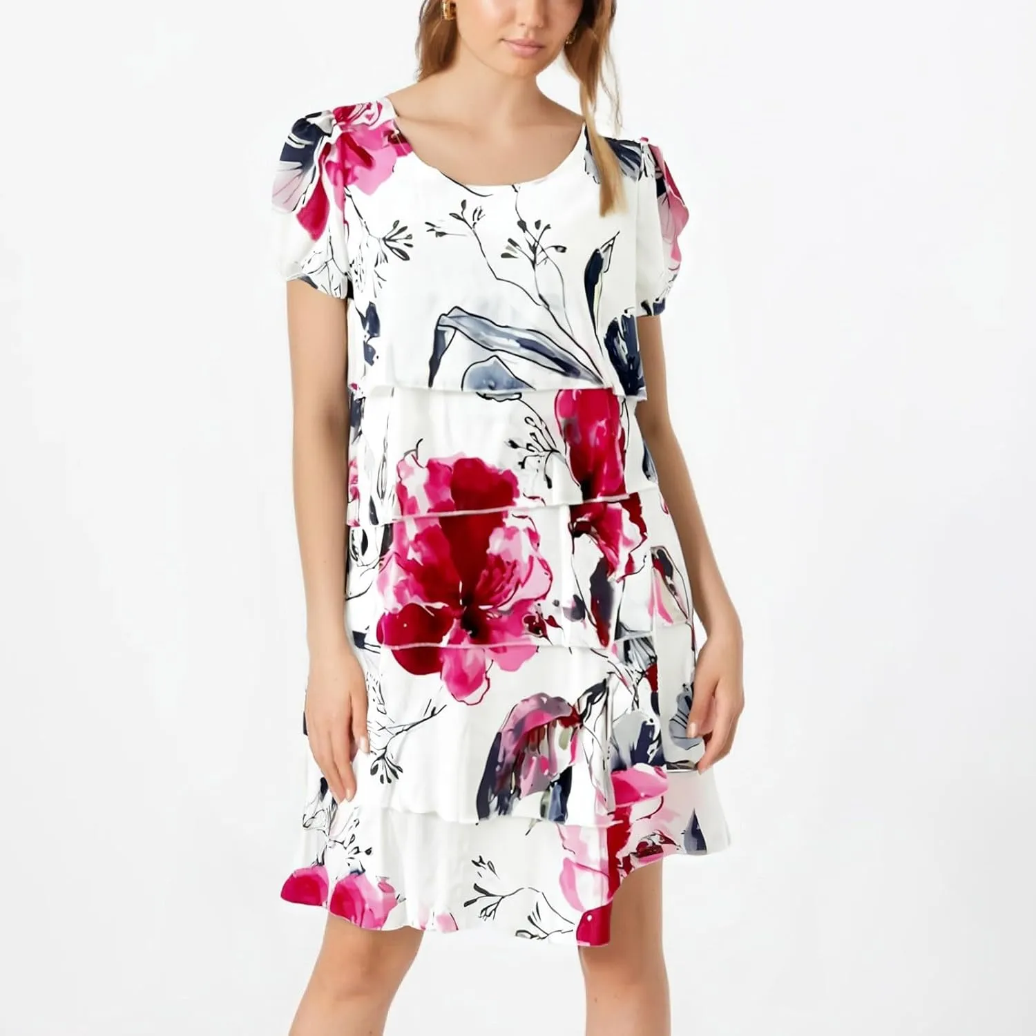 Dresses for Women 2025 Elegant Classy Casual Layered Chiffon Sundress Summer Party Dress with Ruffle Sleeves