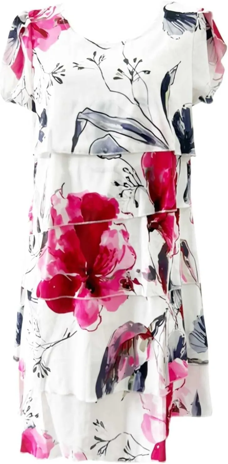 Dresses for Women 2025 Elegant Classy Casual Layered Chiffon Sundress Summer Party Dress with Ruffle Sleeves
