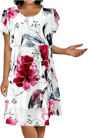 Dresses for Women 2025 Elegant Classy Casual Layered Chiffon Sundress Summer Party Dress with Ruffle Sleeves