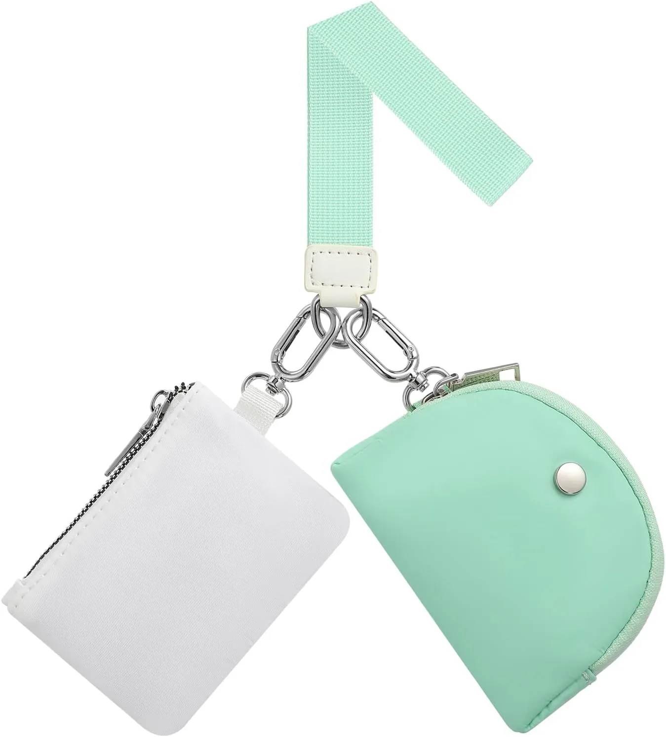 Dual Pouch Wristlet Wallets For Women, Coin Purse Zip Around Wristlet Pouch, Portable Zipper Wristlet Nylon for Daily Travel Walking, Mint Green