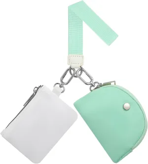 Dual Pouch Wristlet Wallets For Women, Coin Purse Zip Around Wristlet Pouch, Portable Zipper Wristlet Nylon for Daily Travel Walking, Mint Green