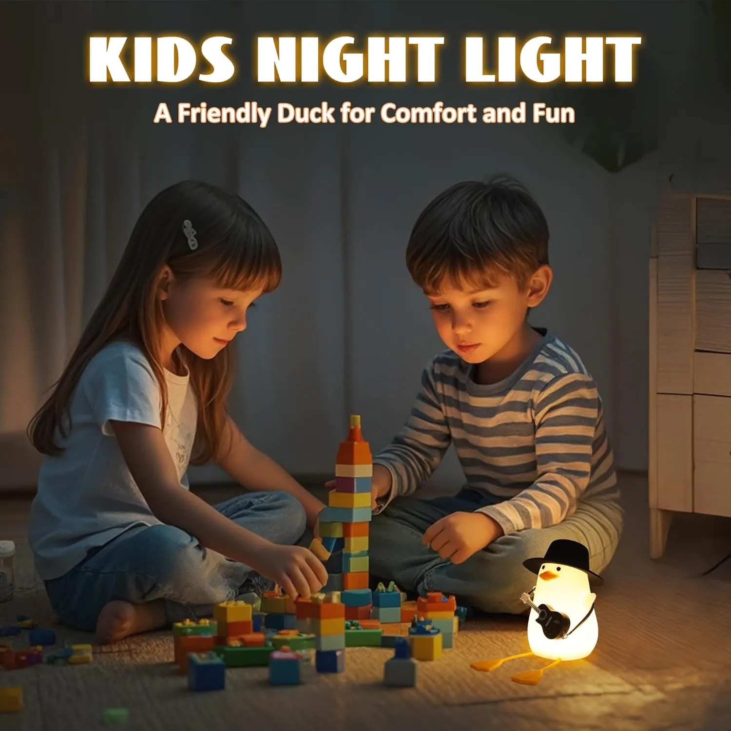 Duck Night Light, Silicone Duck Lamp, Cute Bedside Duck Goose Funny Nightlight with Dimmer and Timer for Room Decor, Duck Gifts for Girls,Boys, Women, Little One-Guitar Duck