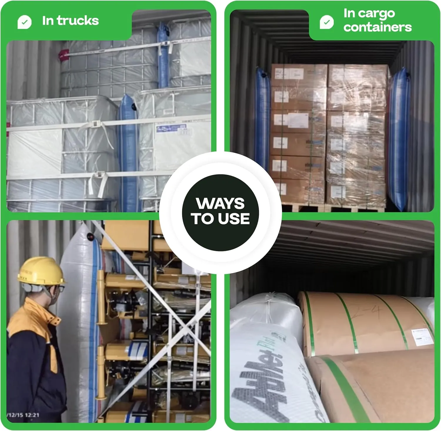 Dunnage Airbag 48" x 48" Inflatable & Reusable Woven Polypropylene Dunnage Bag - Prevent Cargo Movement & Damage, Shipment Stabilizer for Pallets, Crates&Barrels by IDL Packaging