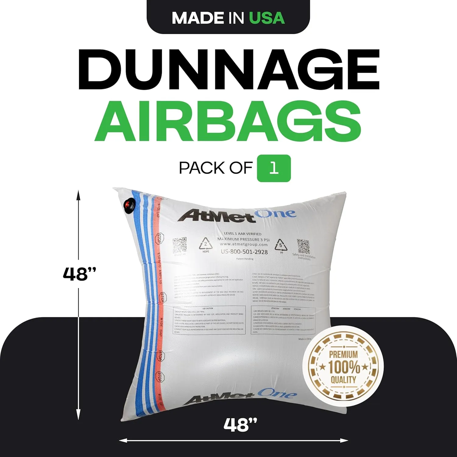 Dunnage Airbag 48" x 48" Inflatable & Reusable Woven Polypropylene Dunnage Bag - Prevent Cargo Movement & Damage, Shipment Stabilizer for Pallets, Crates&Barrels by IDL Packaging