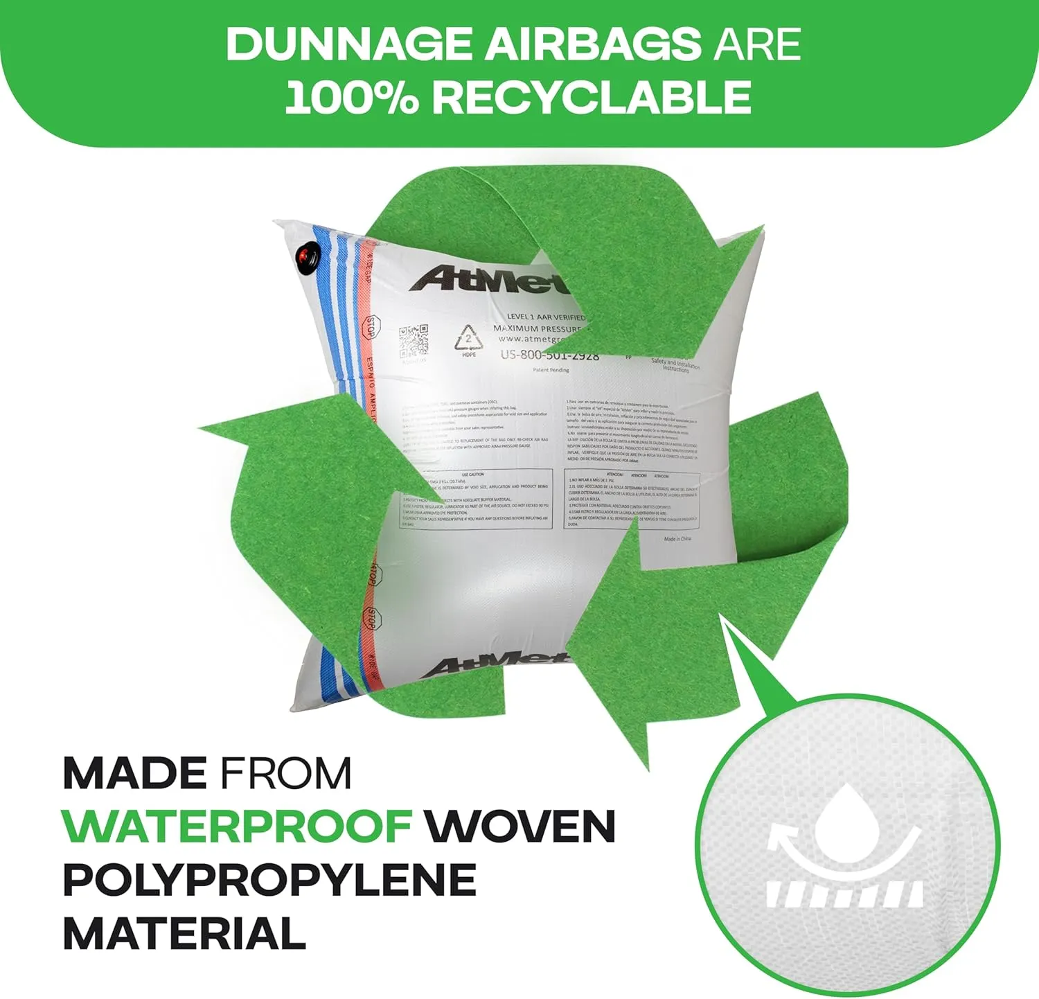 Dunnage Airbag 48" x 48" Inflatable & Reusable Woven Polypropylene Dunnage Bag - Prevent Cargo Movement & Damage, Shipment Stabilizer for Pallets, Crates&Barrels by IDL Packaging