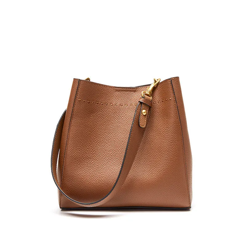 Durable Women's Layer Cowhide Vintage Leather Bucket Bags