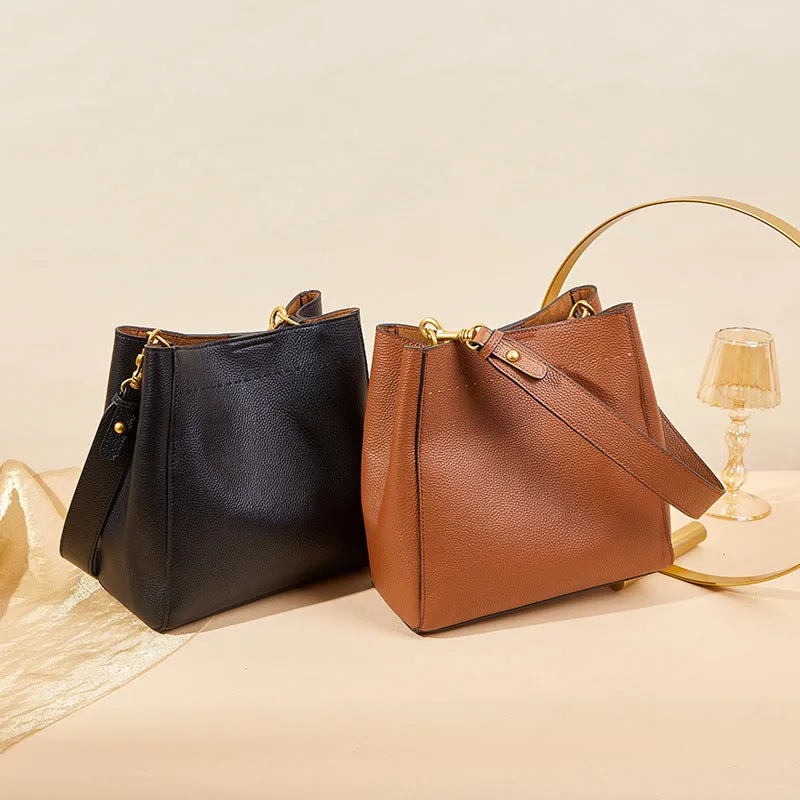 Durable Women's Layer Cowhide Vintage Leather Bucket Bags