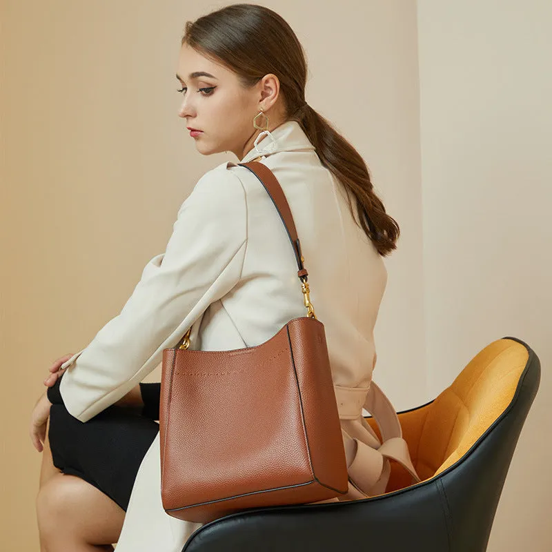 Durable Women's Layer Cowhide Vintage Leather Bucket Bags