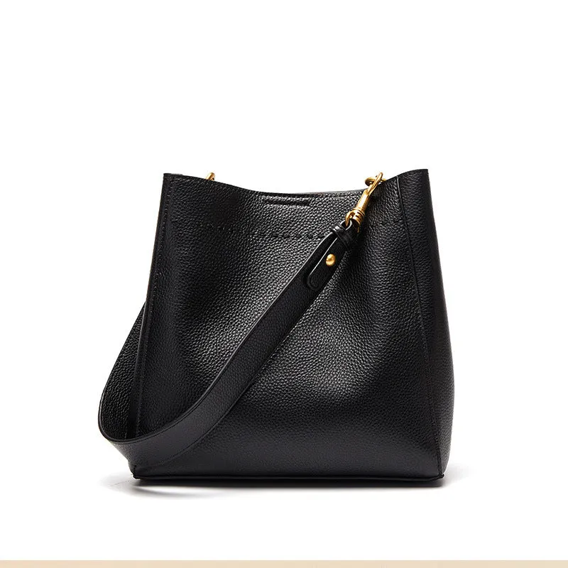 Durable Women's Layer Cowhide Vintage Leather Bucket Bags