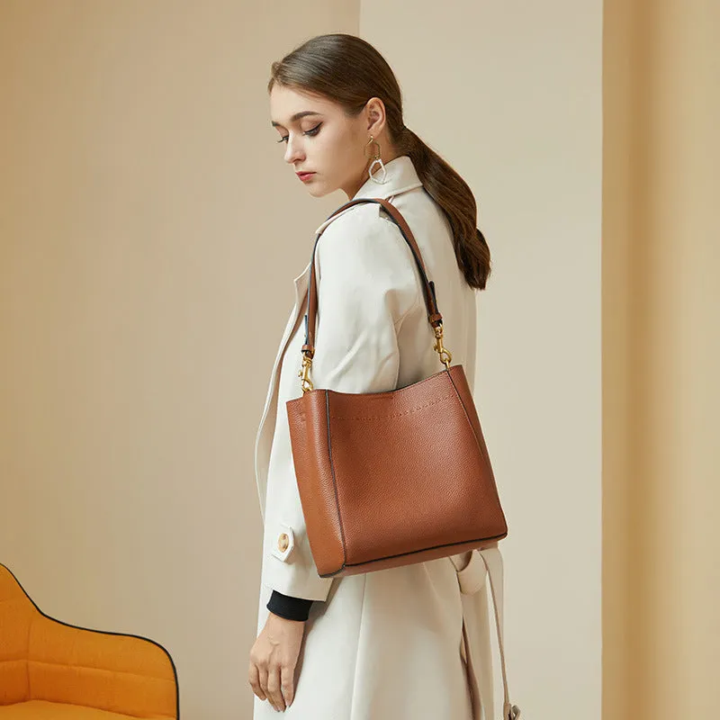 Durable Women's Layer Cowhide Vintage Leather Bucket Bags
