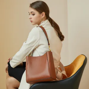 Durable Women's Layer Cowhide Vintage Leather Bucket Bags