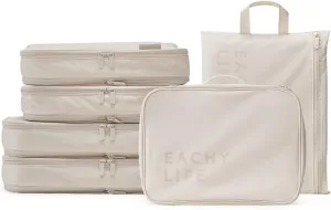 EACHY 6 Set Compression Packing Cubes for Travel & Carry-On, Space-Saving Luggage Organizers & Compression Bags for Clothes & Shoes, Ideal for Vacation & Cruise Essentials