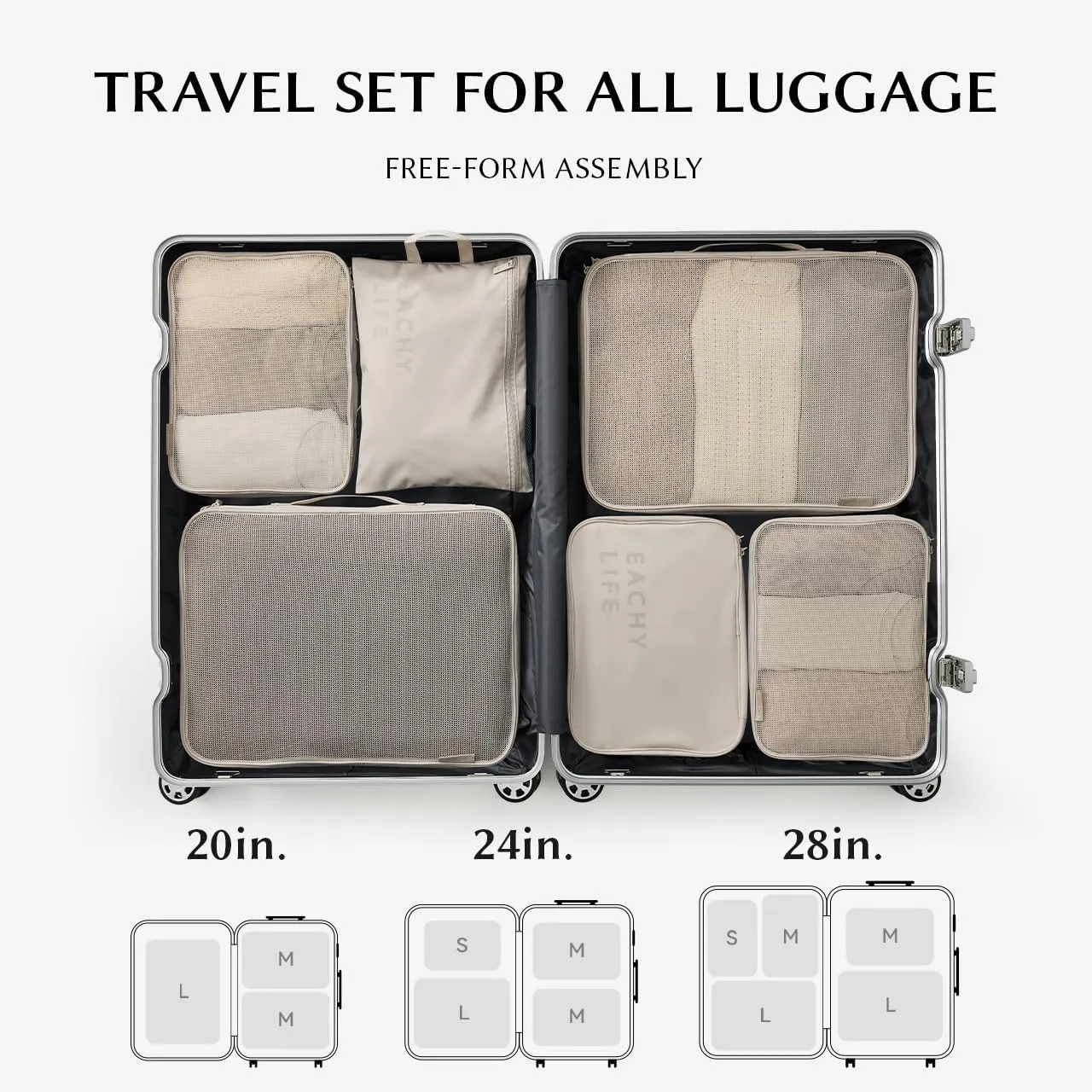 EACHY 6 Set Compression Packing Cubes for Travel & Carry-On, Space-Saving Luggage Organizers & Compression Bags for Clothes & Shoes, Ideal for Vacation & Cruise Essentials