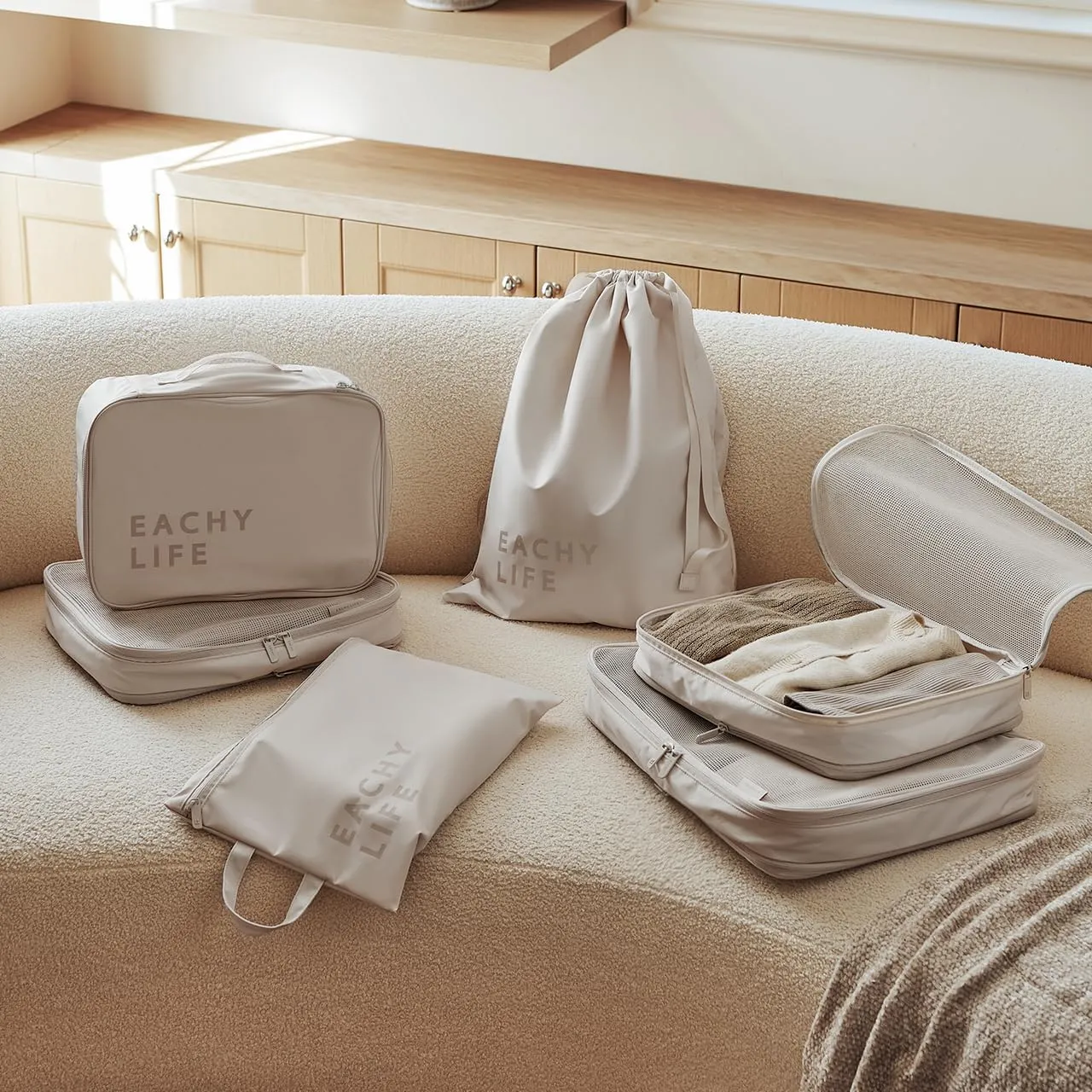 EACHY 6 Set Compression Packing Cubes for Travel & Carry-On, Space-Saving Luggage Organizers & Compression Bags for Clothes & Shoes, Ideal for Vacation & Cruise Essentials