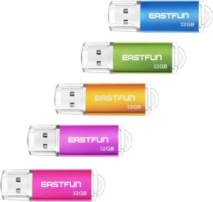 EASTFUN 32GB USB 2.0 Flash Drive Memory Stick Thumb Drive Pen Drive Jump Drive Zip Drive, 5 Pack (5 x 32GB), Colors (Gold Rose Blue Purple Green)