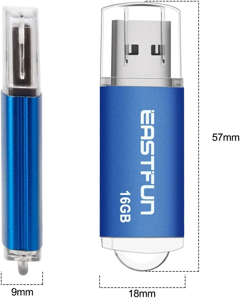 EASTFUN 6 Pack 16GB USB 2.0 Flash Drive Memory Stick Thumb Drive, with LED Indicator, 6 Pcs Mix Colors: Rose/Red/Gold/Black/Green/Blue