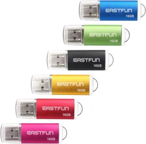 EASTFUN 6 Pack 16GB USB 2.0 Flash Drive Memory Stick Thumb Drive, with LED Indicator, 6 Pcs Mix Colors: Rose/Red/Gold/Black/Green/Blue