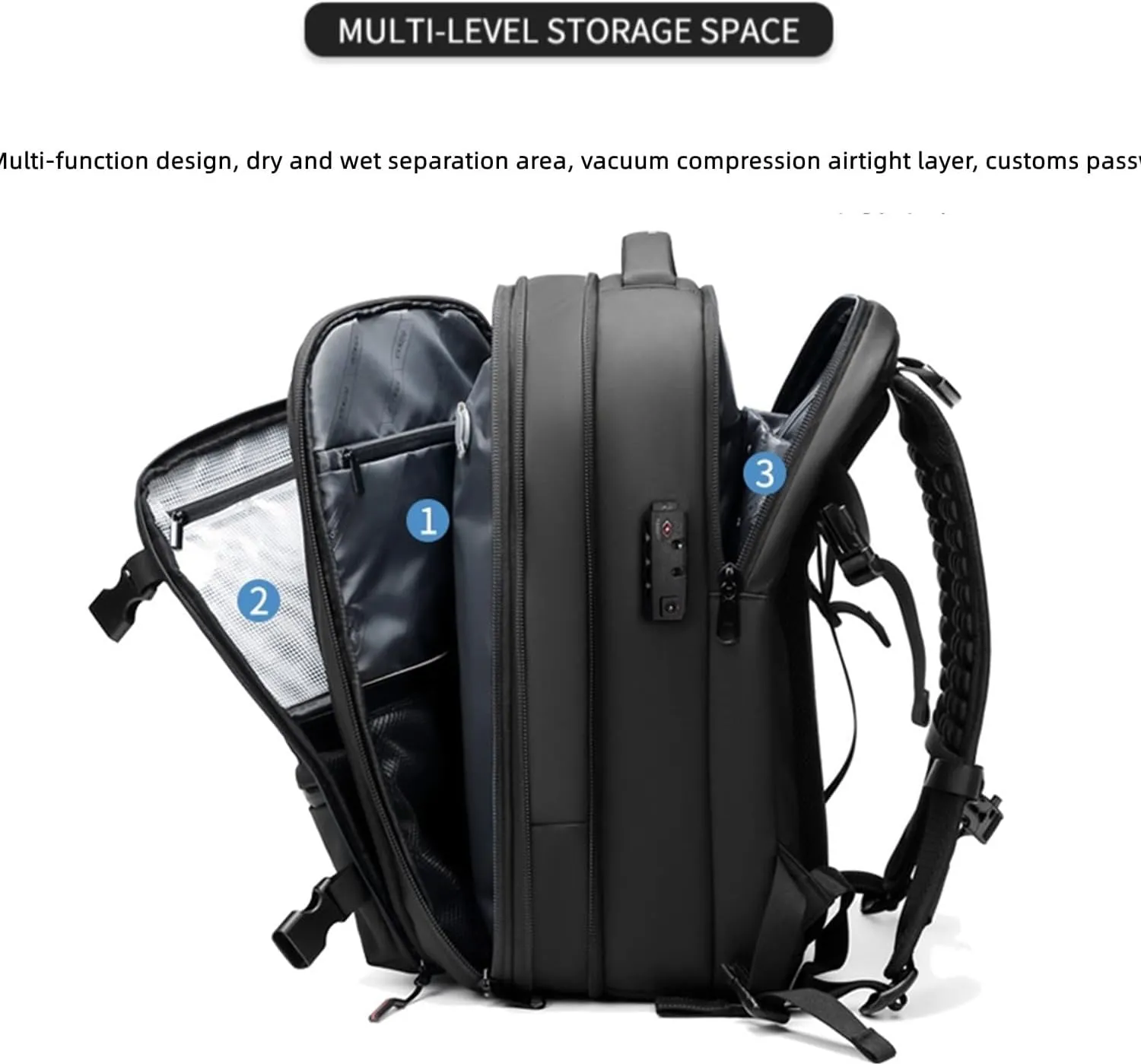 Easyvacpack Backpack for Airlines, Easy Vac Pack with a Vacuum Sealed Compartment (Blue - With vacuum pump)