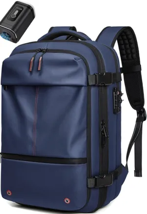 Easyvacpack Backpack for Airlines, Easy Vac Pack with a Vacuum Sealed Compartment (Blue - With vacuum pump)
