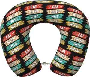 Eat Sleep Weld Repeat Neck Pillow Memory Foam U-Shaped Travel Neck Pillow for Airplanes Car Home