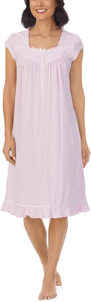 Eileen West 42" Cap Sleeve Waltz Nightgown Pink/White Stripe LG