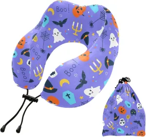Eionryn Ghost Skull Pumpkin Candle Travel Pillow Memory Foam Neck Pillow with Travel Bag Soft for Headrest Sleep Airplane Car Travel Home,Office