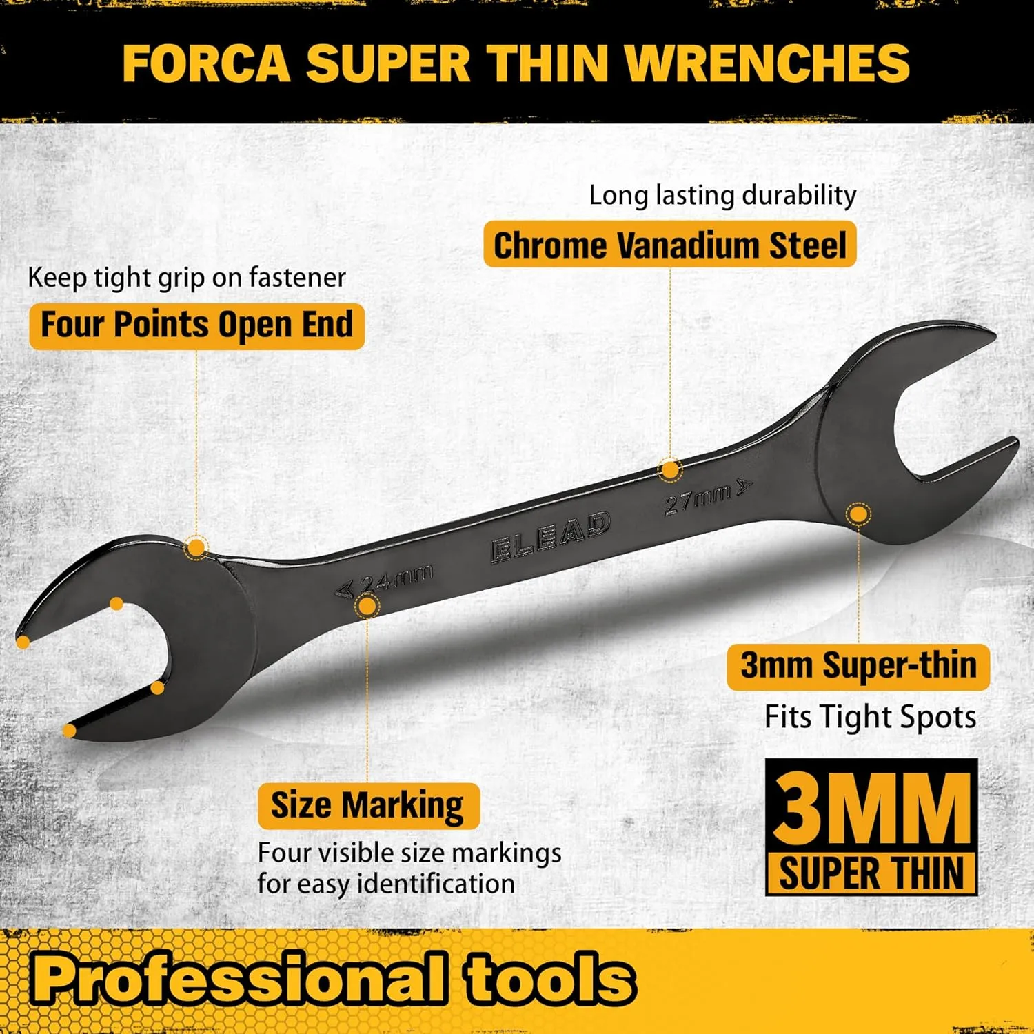 ELEAD Super-Thin Open End Wrench Set | 10-Piece Metric 5.5-27mm | Nickel-Plated Slim Design | 5.5, 7, 8, 9, 10, 11, 12, 13, 14, 15, 16, 17, 18, 19, 20, 21, 22, 23, 24, 27mm