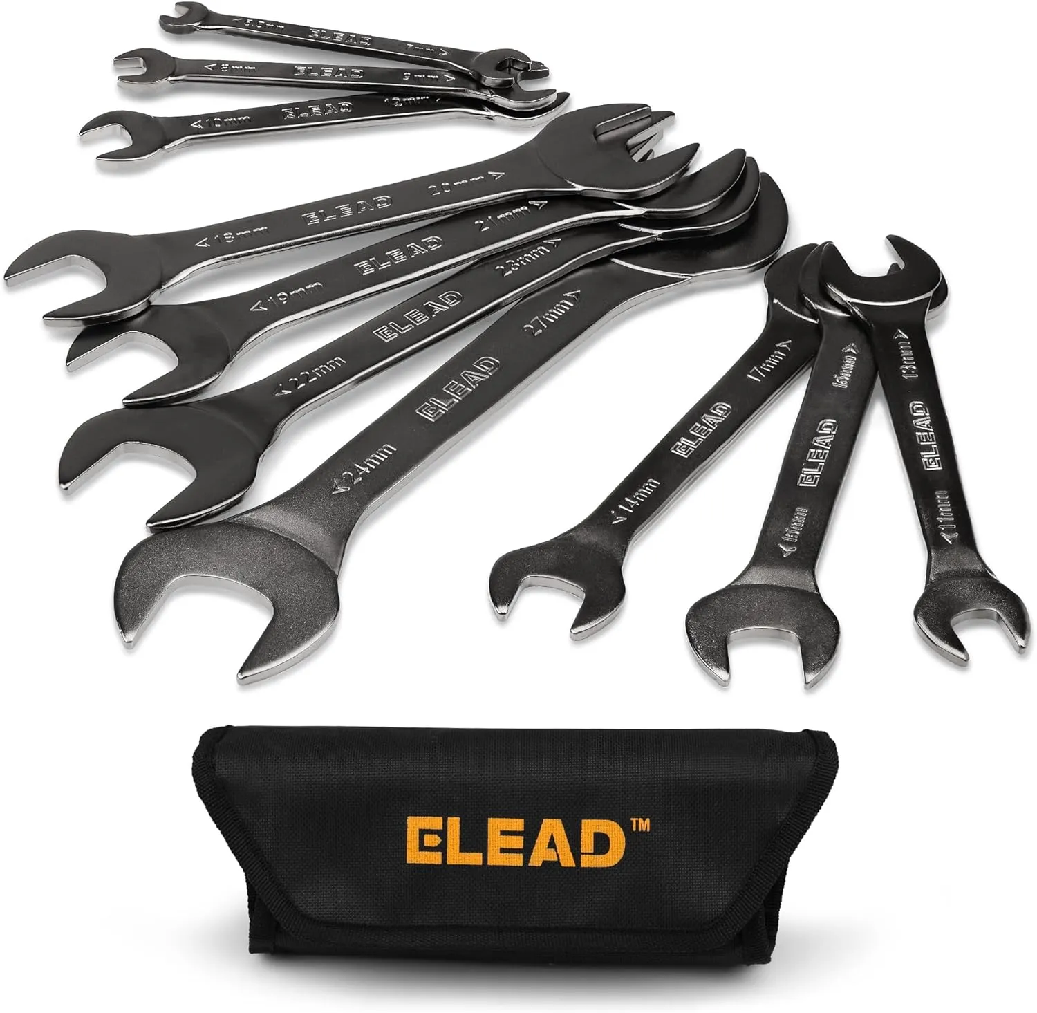 ELEAD Super-Thin Open End Wrench Set | 10-Piece Metric 5.5-27mm | Nickel-Plated Slim Design | 5.5, 7, 8, 9, 10, 11, 12, 13, 14, 15, 16, 17, 18, 19, 20, 21, 22, 23, 24, 27mm