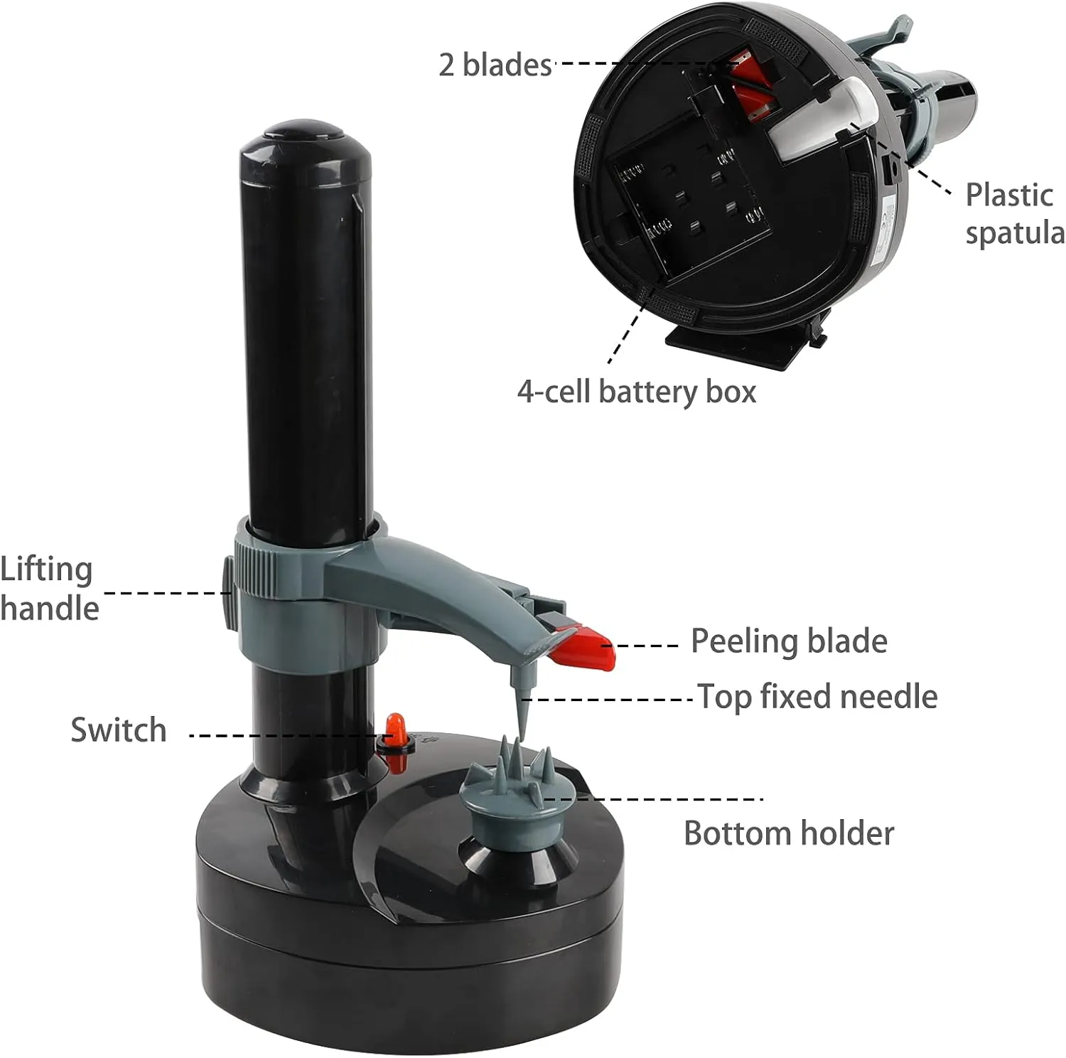 Electric Potato Peeler with 23 Replacement Blades Rotato Express Stainless Steel Automatic Rotating Fruits Fruit Potato Peeler Vegetables Cutter Apple Paring Machine Kitchen Peeling Tool